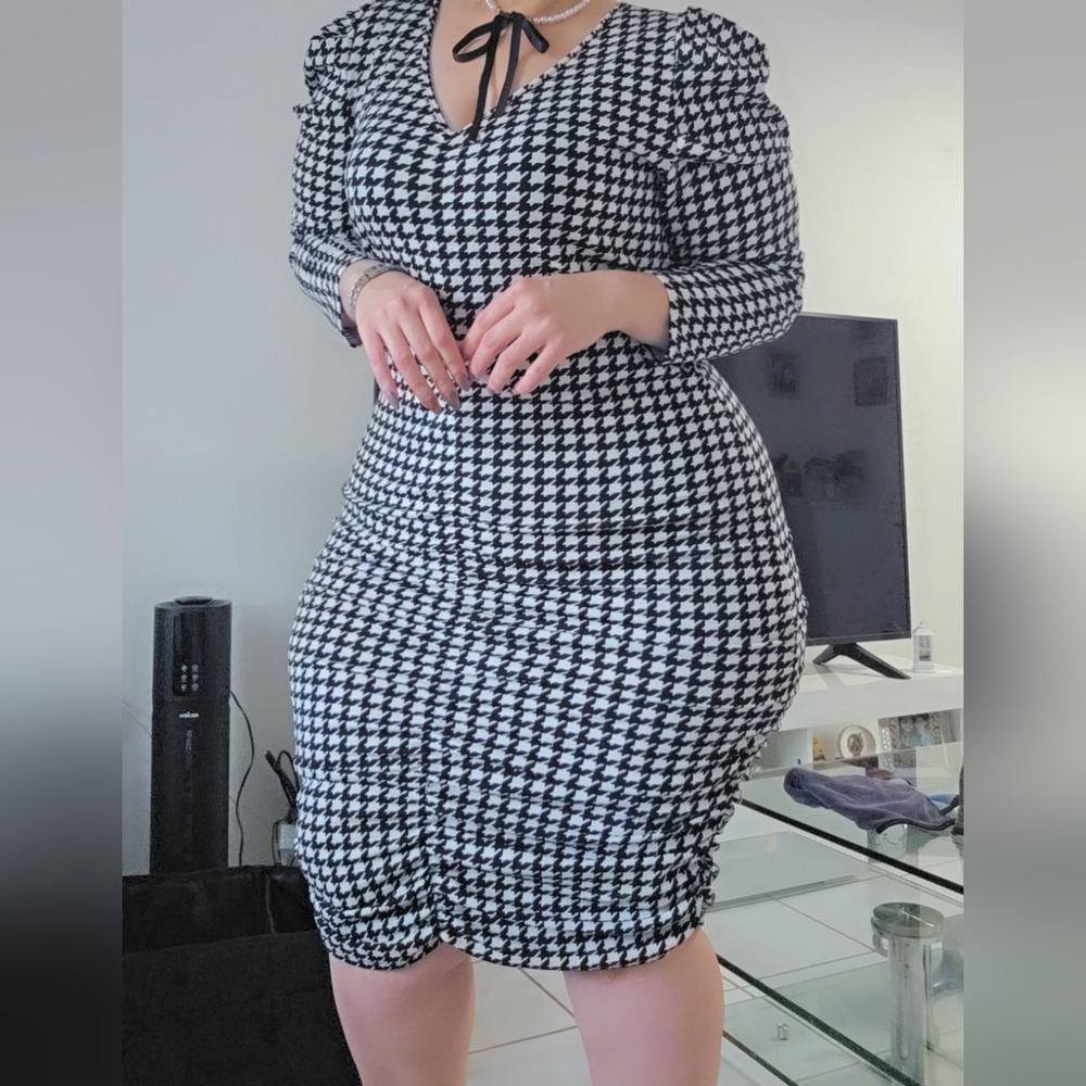 Elegant Black and White Houndstooth Dress